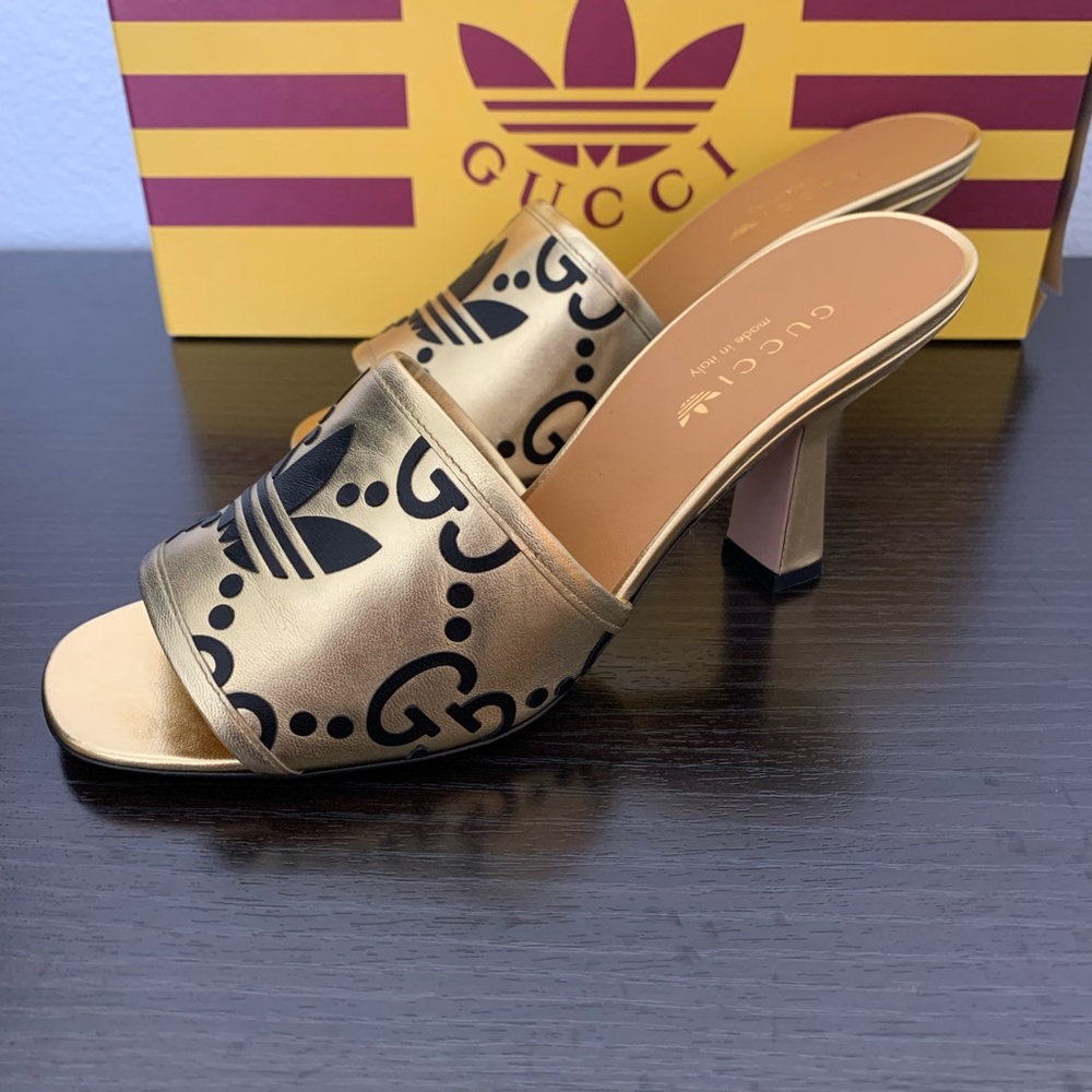 WOMEN'S GUCCI X ADIDAS NAPPA LEATHER MULE, HEEL, SANDAL, SLIDE SIZE 7 US/ 37 IT - Picture 8 of 11